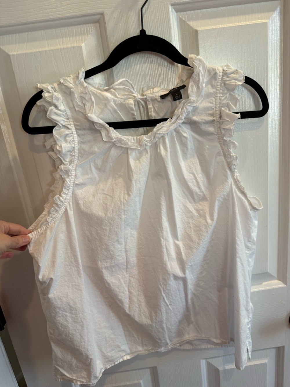 J. Crew White Ruffle-Trim Cotton Poplin Sleeveless Top